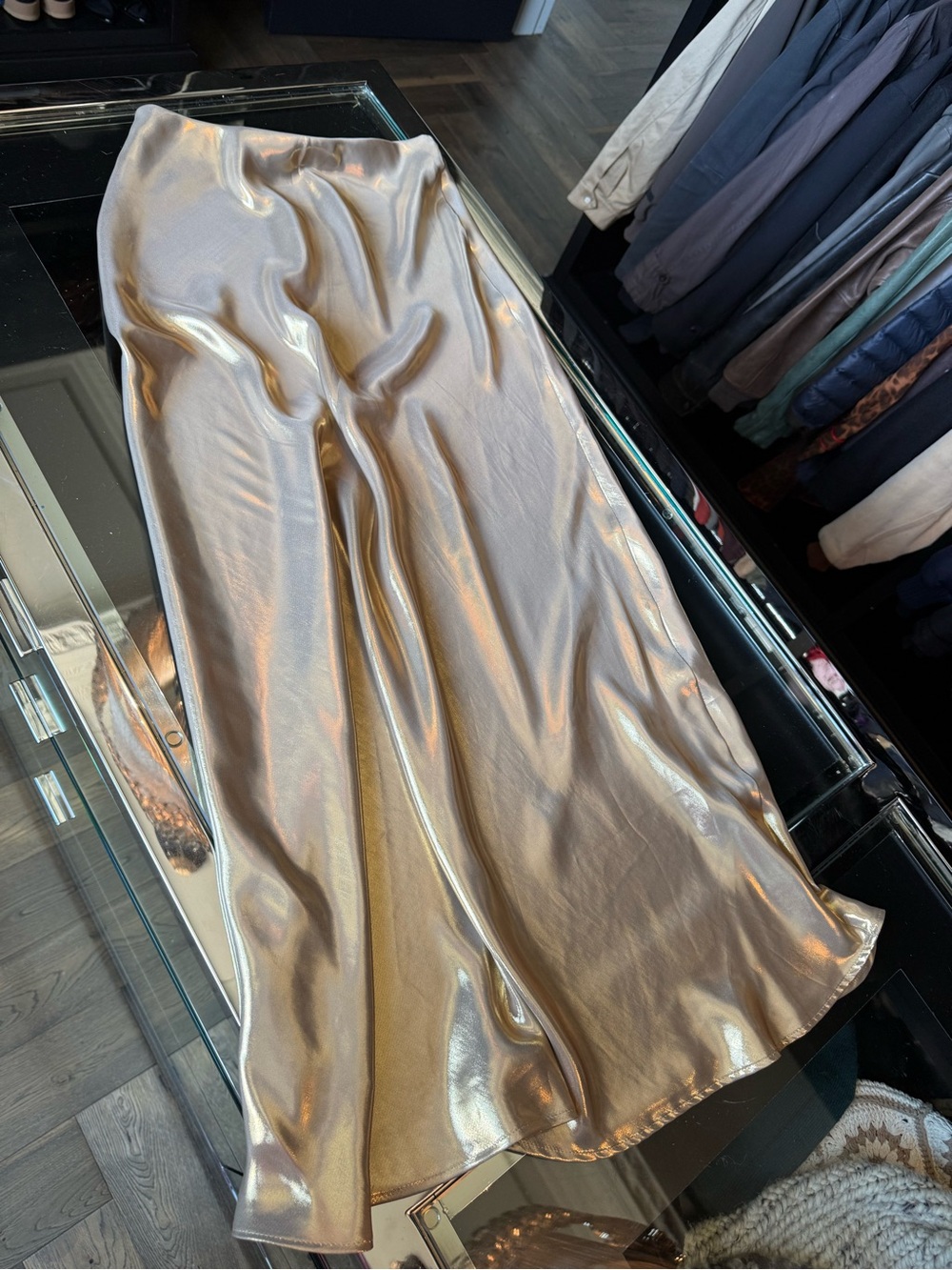 Zara Metallic Gold Satin Slip Skirt